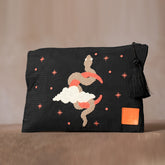 Handtasche für Damen | Schlangen - Motiv | Schwarz | Damentasche | Handgemacht | 34 cm x 23,5 cm